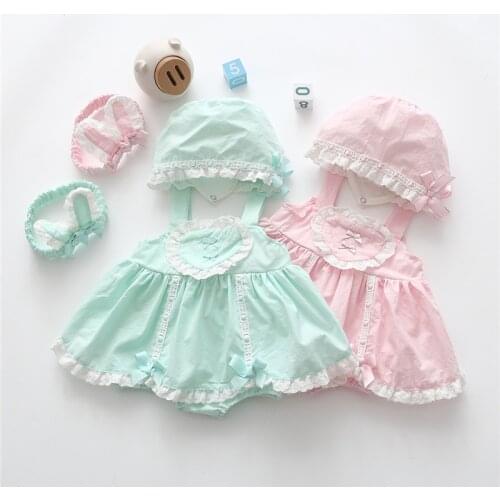Summer Newborn Baby Girl Dress Sleeveless Cute Lace Girls Dresses & Hat Princess Infant Outfits