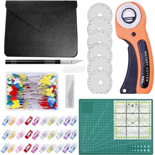 LMDZ 45mm Rotary Cutter Kit & Cutting Mat & Patchwork Ruler & Sewing Clips for Cloths Fabric Leather DIY Sewing Craft