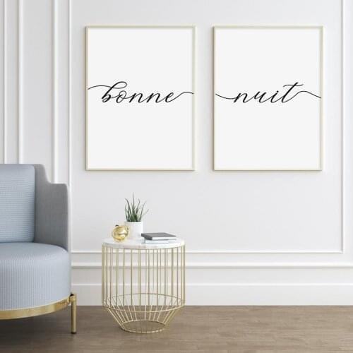 Minimalist French Good Night Black and White Poster Canvas Painting Wall Art Print Pictures Bedroom Interior Nordic Home Decor