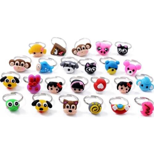 10pcs Trendy Children Kids Finger Rings Set Sweet Cute Adjustable Cartoon Flower Animal Acrylic Ring Fashion Jewelry Girl