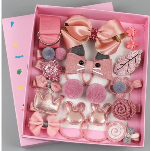 18 Piece hair clip set Cute Hair Accessories Girl headwear Bow Flower animal Hairpins hair band cartoon Elastic Headdress Gift
