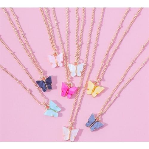 2020 New Fashion Butterfly Necklace for Women Colorful Animal Charm Bead Chain Pendant Necklace Jewelry Gift