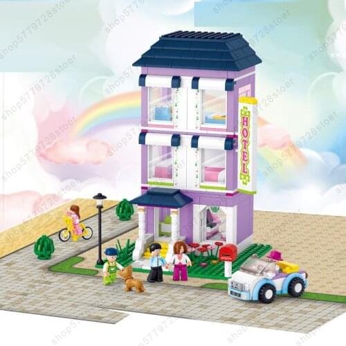 New Sluban Building Block Girl Dream Friend Hostel DIY Street Three-story Architecture Building Brick Toy For Children Playhouse