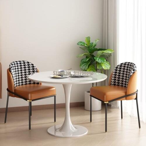 Nordic houndstooth dining chair home restaurant leather art cloth backrest makeup chair sales office exhibition hall reception