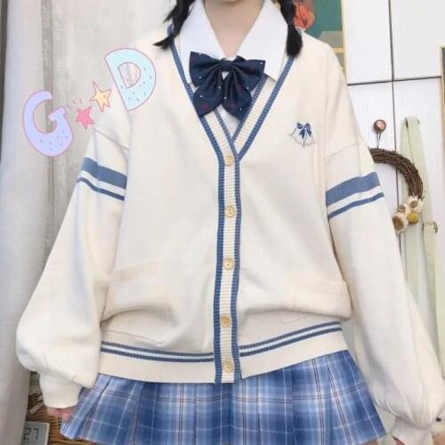 Heydress 2021 Women Autumn Japanese JK Bow Sweater Coat Female Cute School Uniform Lady Single Breasted Knit Cardigan With Tie