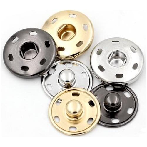2018Hot Sale!50sets/lot 2 Parts Sew On Snaps Buttons Metal Brass Press Button Fasteners Silver, Black, Gold