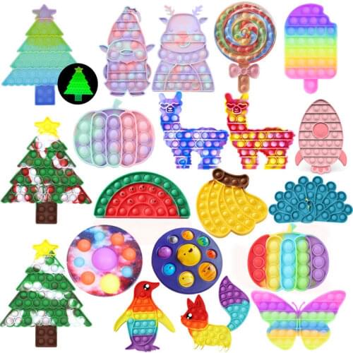 Rainbow Christmas Tree Shaped Decompression Toy Push Bubble Fidget Autism Relief Stress Toys for Adult Children Antistress Toy