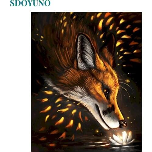 SDOYUNO DIY Painting By Numbers Kits Animals 60x75cm Coloring By Numbers On Canvas Fox And Flowers Frameless Digital Hand Painti