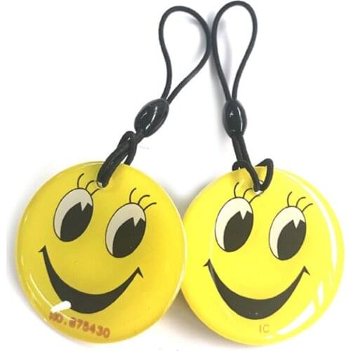 Waterproof Contactless 13.56MHz RFID Smart IC Card Yellow Smile Face Epoxy RFID Tag M1 Chip for Access Control System 100Pcs/Lot