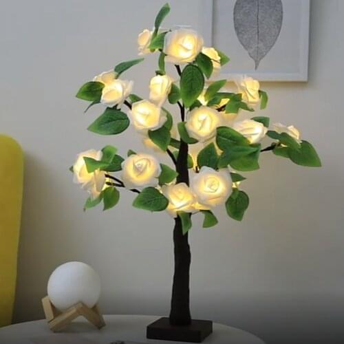 Thrisdar LED Rose Flower Tree Lamp 24 LED Bouquet Lamp Tree Night Light for Valentines Day Christmas Wedding Party Decor