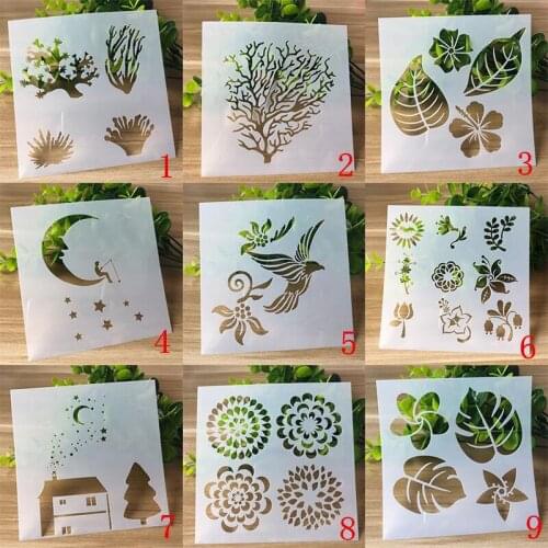 9pcs 13* 13cm flower Leaves moon DIY Stencils Painting Scrapbook Coloring Embossing Album Decorative Paper Card Template