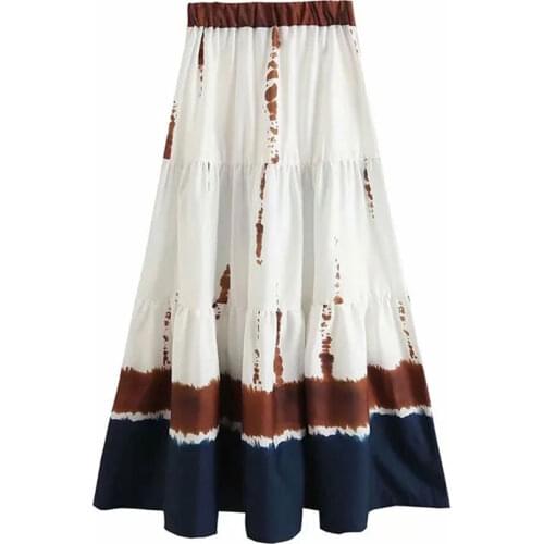 Nlzgmsj Za Women 2021 Autumn Elegant Print Midi Skirt Women High Waist A-Line Female Casual Skirts For Women 202106