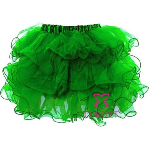 Gothic Layers Ruffles Green Organza Net Sexy Adult Tutu Skirt Women Burlesque Petticoats Underdress Underskirt Club Dance Wear