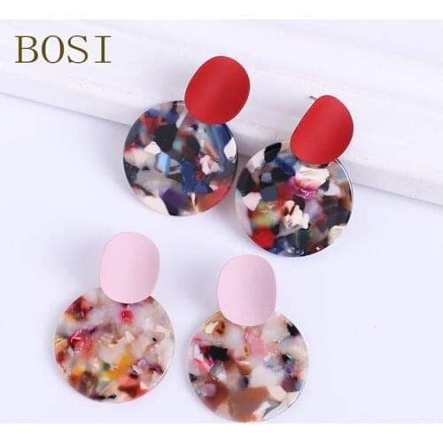 2019 Acrylic Metal spray paint Round Resin Dangle Earring For Women boho Design Shape Statement Red pink green Earring Jewelry
