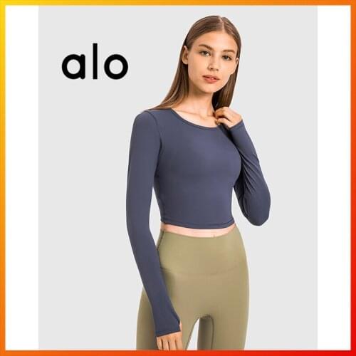 Alo Yoga Spring and Autumn Womens Top Womens Crop Top Long Sleeve Sports Top Yoga Running Fitness Training Stretch T-shirt