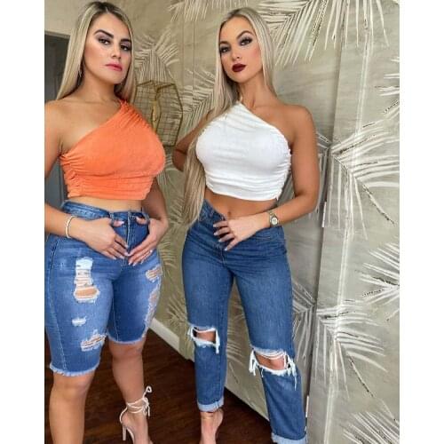 Women Lady Female One Shoulder Crop Tops Sleeveless Ruched T-Shirt Tank Tops Summer Cropped Off Shoulder Beach Top Vest Fashion