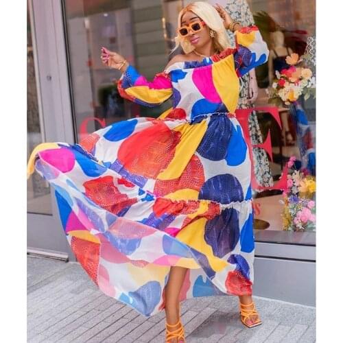 Slash Neck Off The Shoulder Womens Flower Backless African Long Maxi Dress Daily Evening Party Dress African Dresses For Women