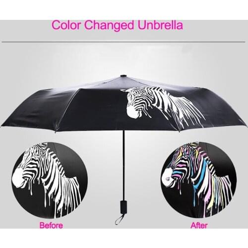 New Fashion Strong Change Color Zebra Three FoldingCompact Sunny Sunshade Rain Women Ladies Female Anti-uv Umbrellas
