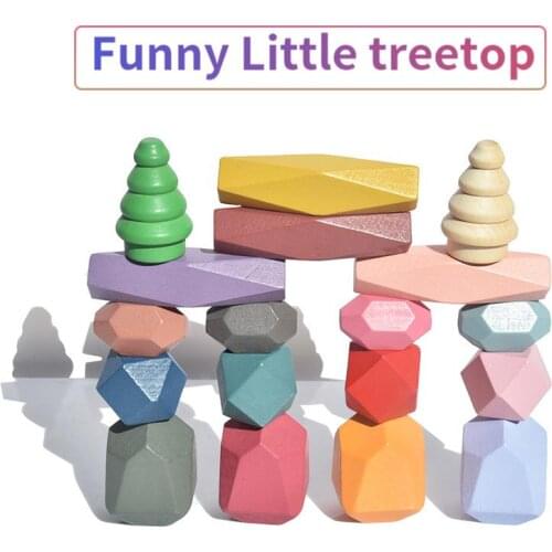 18pcs Colored Wooden Stone Stacked Building Blocks Montessori Educational Toys Baby Stacking Game Balancing Wooden Toys For Kids