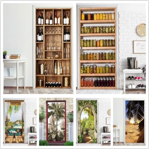 2021 Household Cabinet Wallpaper On The Door Mural For Living Room Bedroom Easy Removable Home Decor 85x215cm Decal Deur Sticker