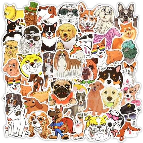 50PCS Cartoon Dog Stickers Cool Different Style Dogs Sticker Animals Cute Corgi Dachshund On Laptop Pet Supplies Kid Gift F5