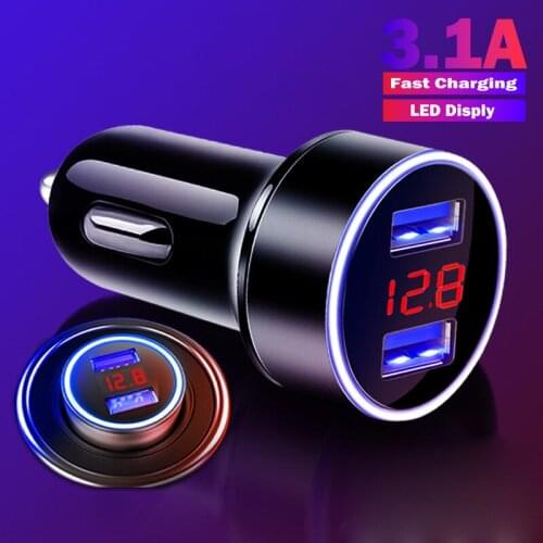 3.1A Dual USB Car Charger LED Display 12-24V Cigarette Socket Lighter Fast Car Charger Adapter For Samsung S20 Lite Honor 10i