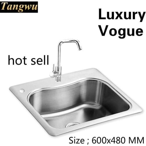 Free shipping Standard individuality hot sell Kitchen sink fashion single slot food grade 304 stainless steel 600x480 MM