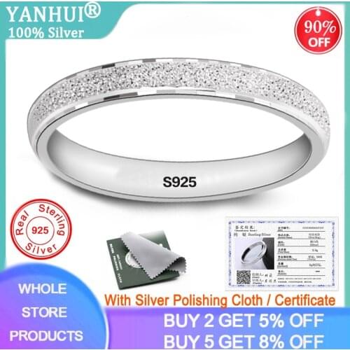 Free Sent Certificate Frosted Finger Rings for Women Men Wedding Jewelry 925 Sterling Silver Top Quality Never Fade Size 4-11
