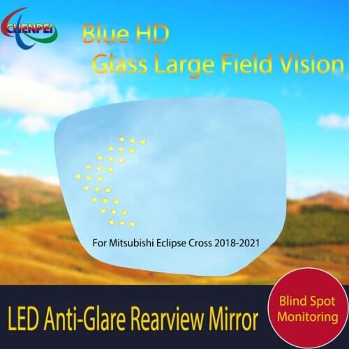 Large View Blue Mirror Anti-Glare Electrically Heated Rearview Mirror With LED Turn Indicator For Mitsubishi Eclipse Cross 18-21