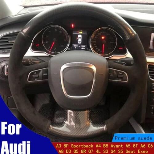 Steering Wheel Cover Black Carbon Fiber For Audi A3 8P Sportback A4 B8 Avant A5 8T A6 C6 A8 D3 Q5 8R Q7 4L S3 S4 S5 Seat Exeo