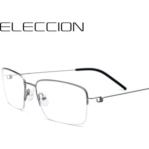ELECCION Ultralight Titanium Half Glasses Frame Men Myopia Eyeglasses Male Optical Frames Morten Korean Screwless Eyewear