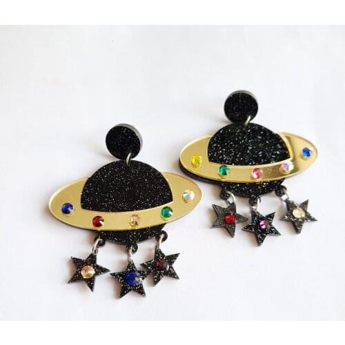 European and American jewelry color crystal earth planet starry sky universe acrylic five-pointed star tassel earrings