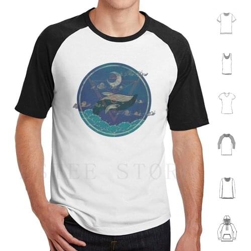 Nightly Ritual T Shirt Print Cotton Whale Nature Sea Ocean Waves Geometric Geometric Clouds Circles Moon Night Stars Starry