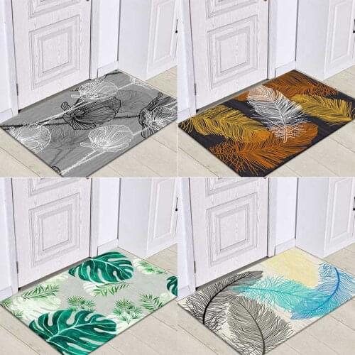 Doormats Green Leaves Feather Welcome Mat Door Mats Anti-Slip Flannel Carpet Kitchen Rug For Living Room Home Decoration 40*60cm