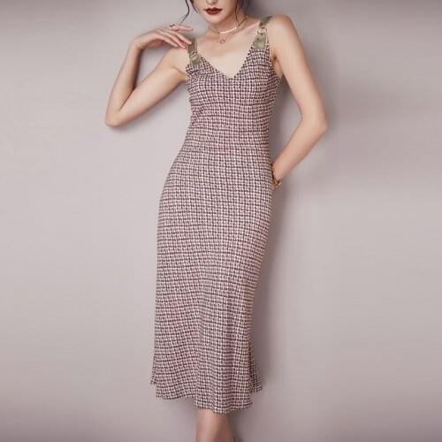 Summer Retro Strap Dress For Women 2021 New Arrival Purple Bird Lattice Mermaid Dresses Sleeveless V neck All-match Long Dress