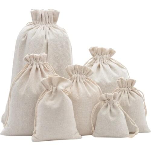 6 Sizes Wood Grain Natural Resuable Drawstring Cotton Linen Storage Bags Footwear Storage Home Multifunctional Storage Bag