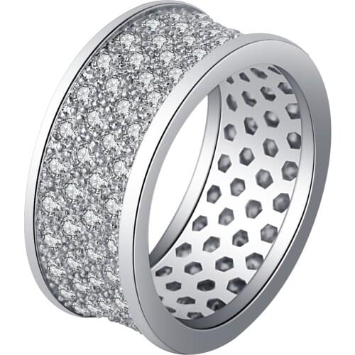 Trendy women ring wedding jewelry luxury halo clear micro zircon inlay band size 6-10 exqusite birthday gift for female