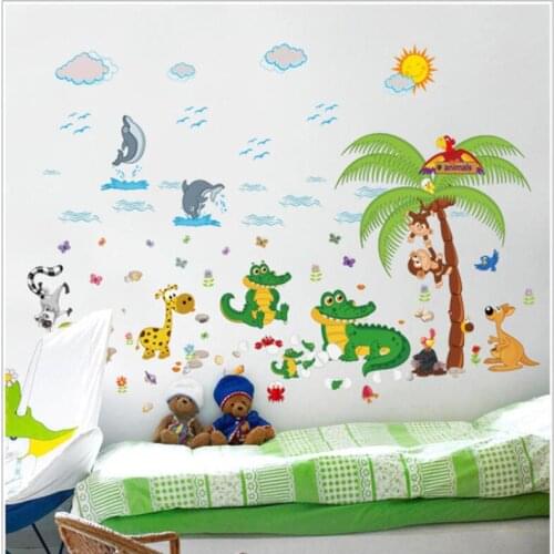 Cartoon Animal Wall Stickers Home Decoration Beach Party Decals for Bedroom Kids Room Eco-friendly Wallpaper