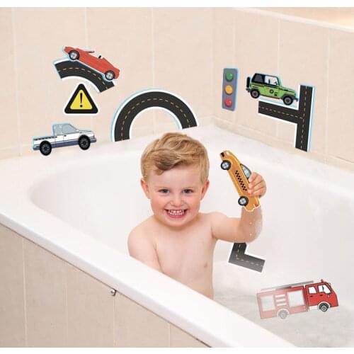 Way to play flexible Road Track Car Stick Bath Toy Kids Bathroom Bathtub Soft EVA Paste Early Education DIY Sticker Puzzles Toys