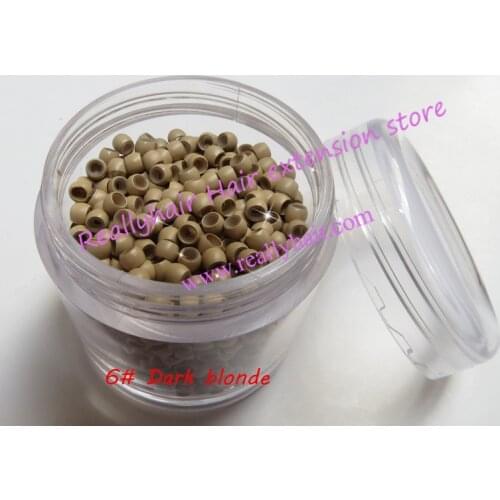 Free shipping 1000pcs/bottle 2.9x1.6x2.0mm 6#Dark Blonde Nano Rings with Silicone for Nano beads Hair Extensions