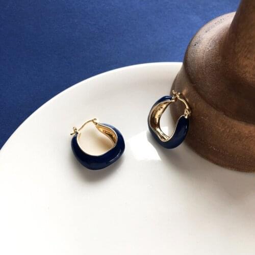 Irregular Shiny Blue Metal Earrings Fashion Art Hoop Earrings for Women