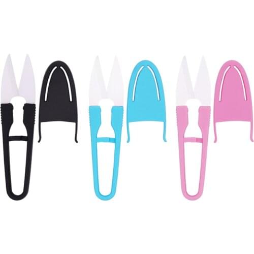 1Pc U Shape Scissor with Cover Ceramic Yarn Thread Cutter with Handle Small Cross-stitch Embroidery Shear Trimmer Mini