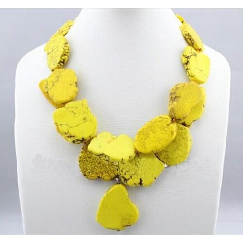 Wedding Woman Gift Necklace Irregular Yellow Stone Slice Choker Necklace Pendant Exaggerated Stone Jewelry Gift