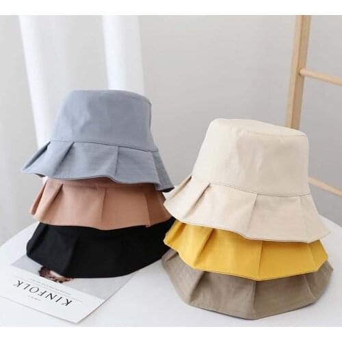 Folds Panama Fisherman Hat For Women Girls Summer Simple Solid Colorful Cotton Hip Hop Casual Sunscreen Flat Bucket Hat