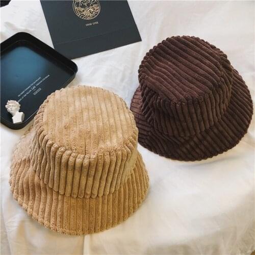 Corduroy Winter Bucket Hat For Women Girl Fashion Solid Panama Fishing Caps Autumn Outdoor Flat Fisherman Hats Bonnet Femme New