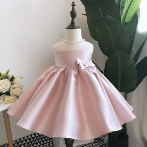 Baby Girl Princess Dresses Pink Lace Wedding Ball Gown Kids Sleeveless Beads Party Birthday Baptism Dress for Baptism Costume