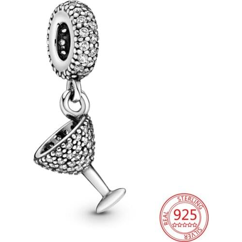 New 925 Sterling Silver Cocktail Glass Charms Fit Original Pandora Bracelet Necklace for Women Making Fashion DIY Jewelry Gift