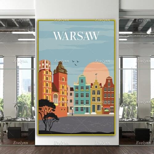 Warsaw Travel Retro Poster, Poland Travel Poster, Poland Travel Print, Poland Wall Art Home Decor Canvas Unique Gift