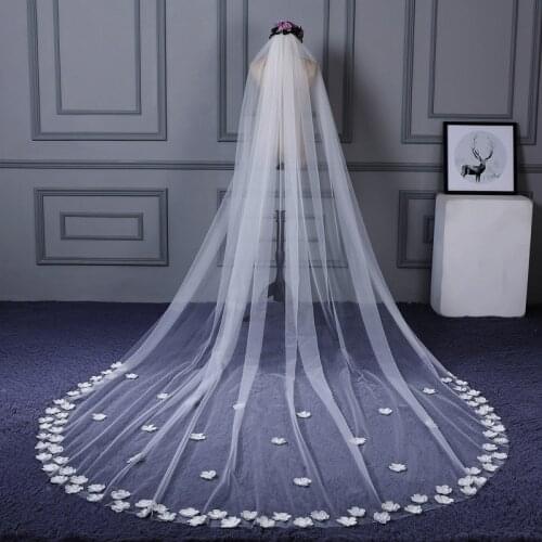 Luxury 2021 Real Photos High Quality 1 Layer 3M Cut Edge Cathedral Shining Appliqued Wedding Veil New Bridal Veil
