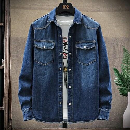 Spring/Autumn Solid Man Denim Shirt Fashion Simple Casual Long-sleeved Mens Shirts Denim Thin Coat Male 2 Colors M-3XL CY604